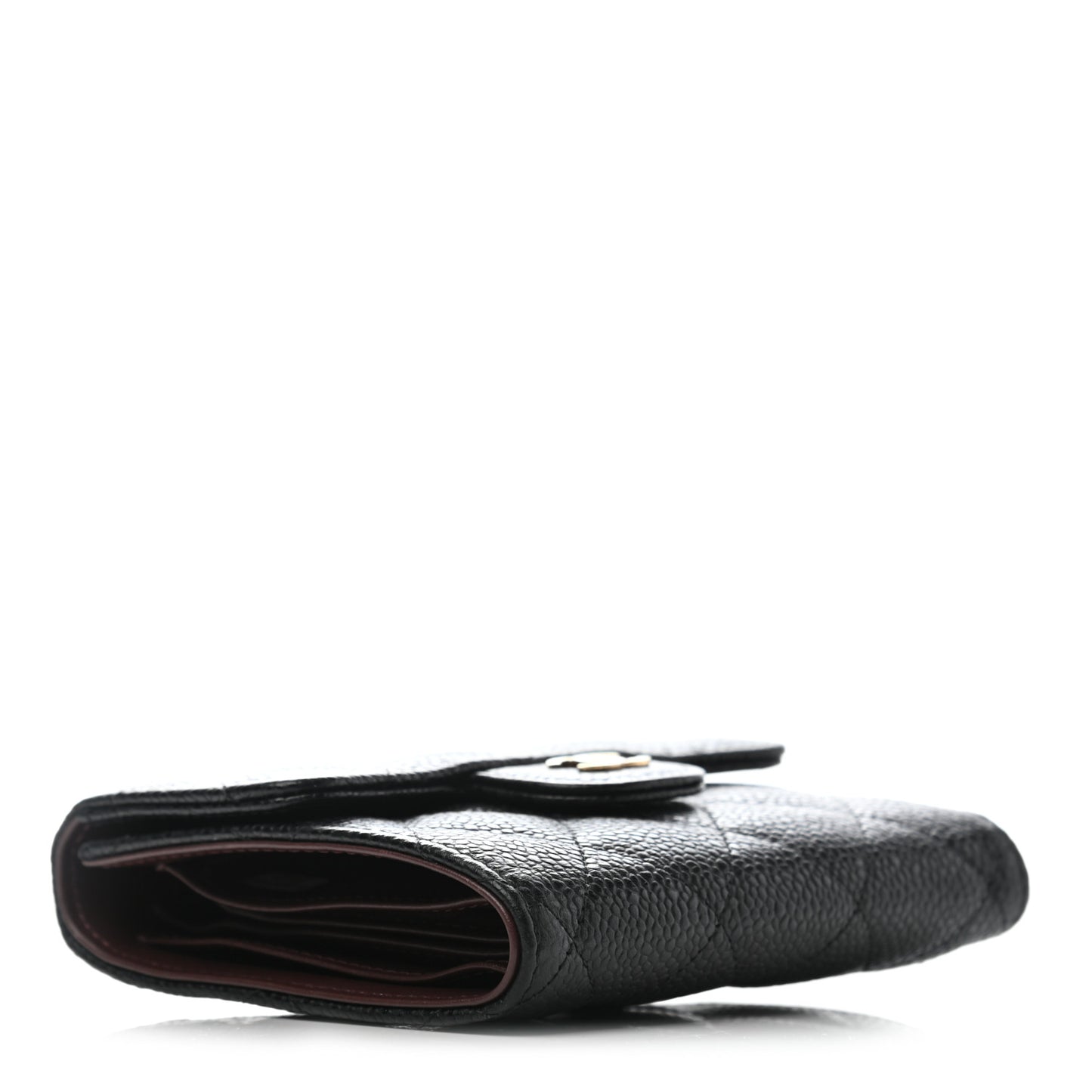 Caviar Quilted Compact Flap Wallet Black