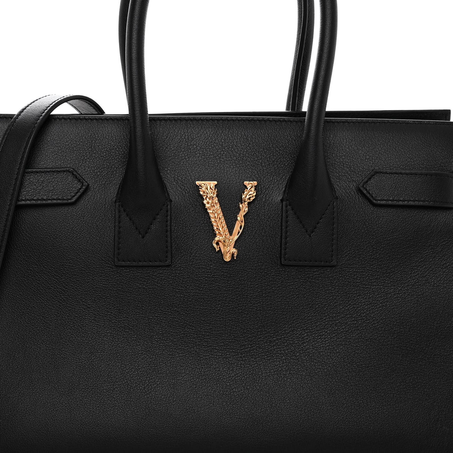 Grained Calfskin Large Virtus Top Handle Shoulder Bag Black