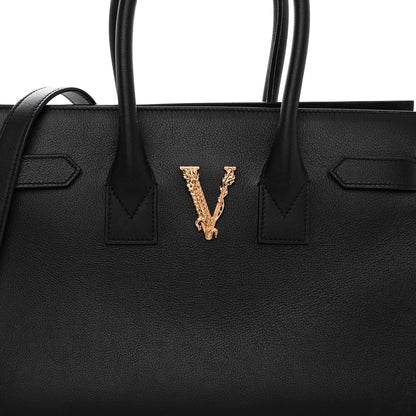 Versace Grained Calfskin Large Virtus Top Handle Shoulder Bag Black 7 of 9