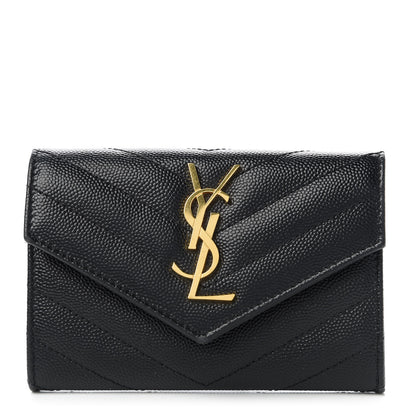Saint Laurent Grain De Poudre Matelasse Chevron Small Monogram Envelope Wallet Black 1 of 10