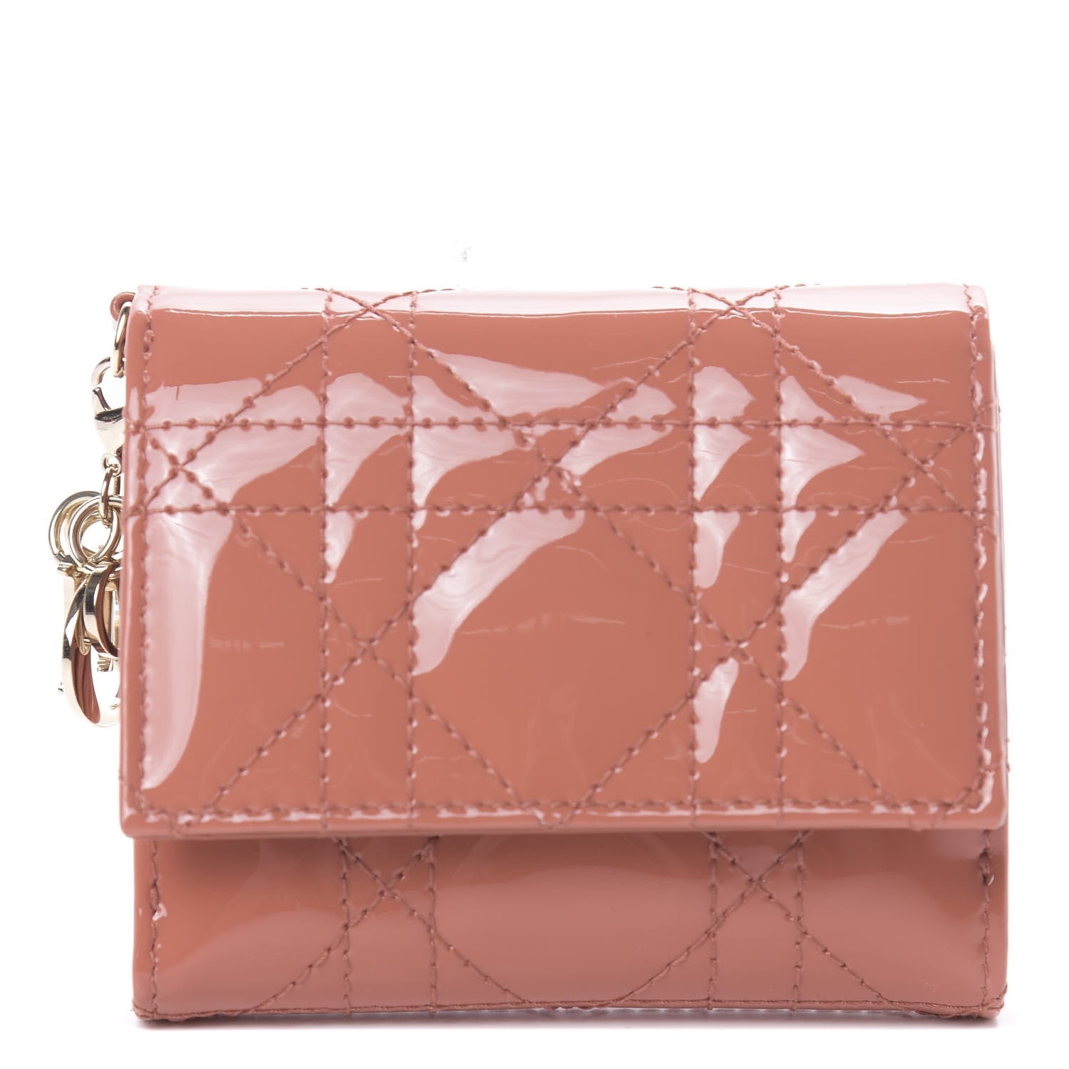 Christian Dior Patent Cannage Lady Dior Lotus Wallet Dark Coral 1 of 9