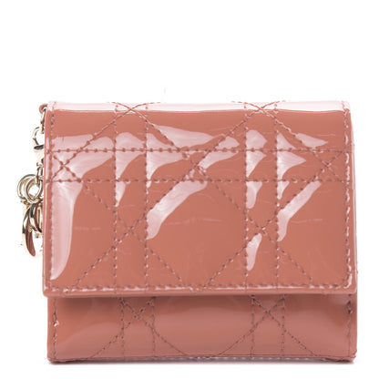 Christian Dior Patent Cannage Lady Dior Lotus Wallet Dark Coral 1 of 9