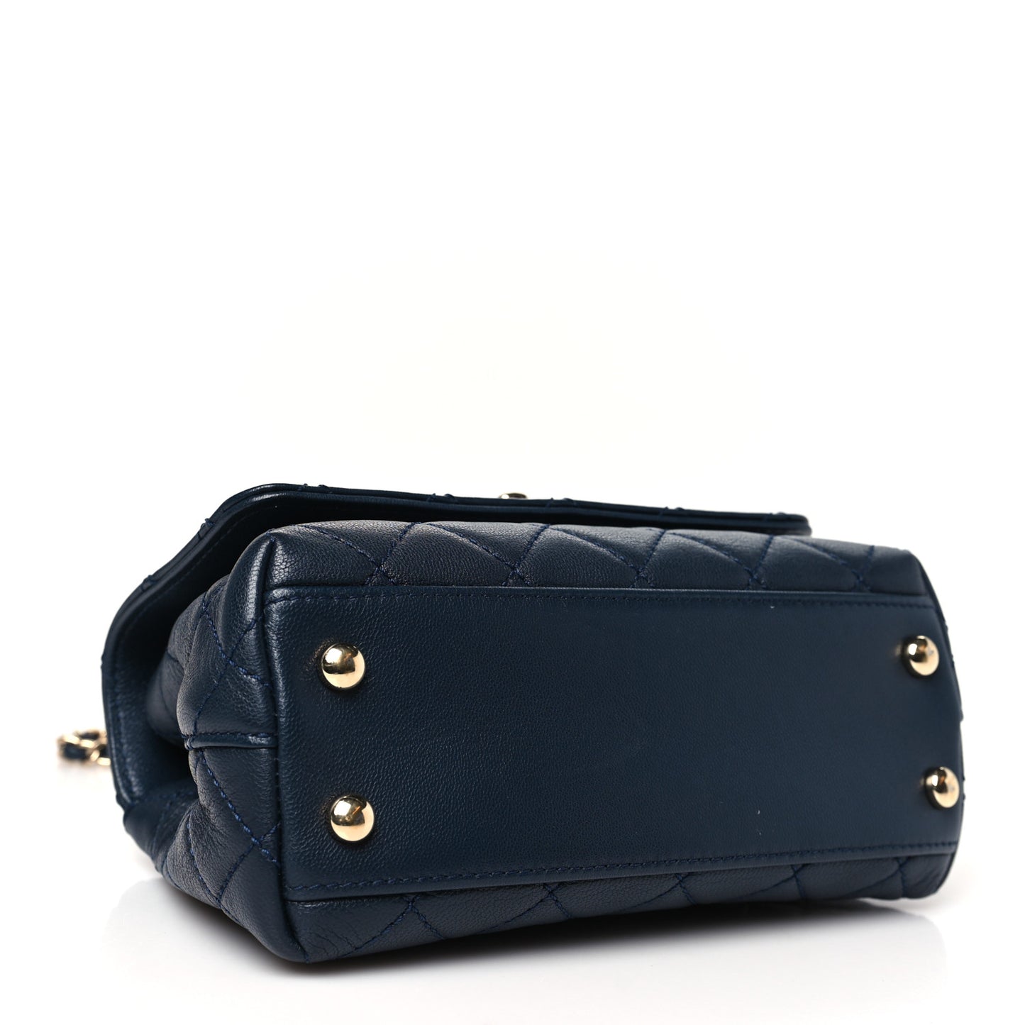 Goatskin Quilted Extra Mini Rainbow Coco Handle Flap Navy Blue