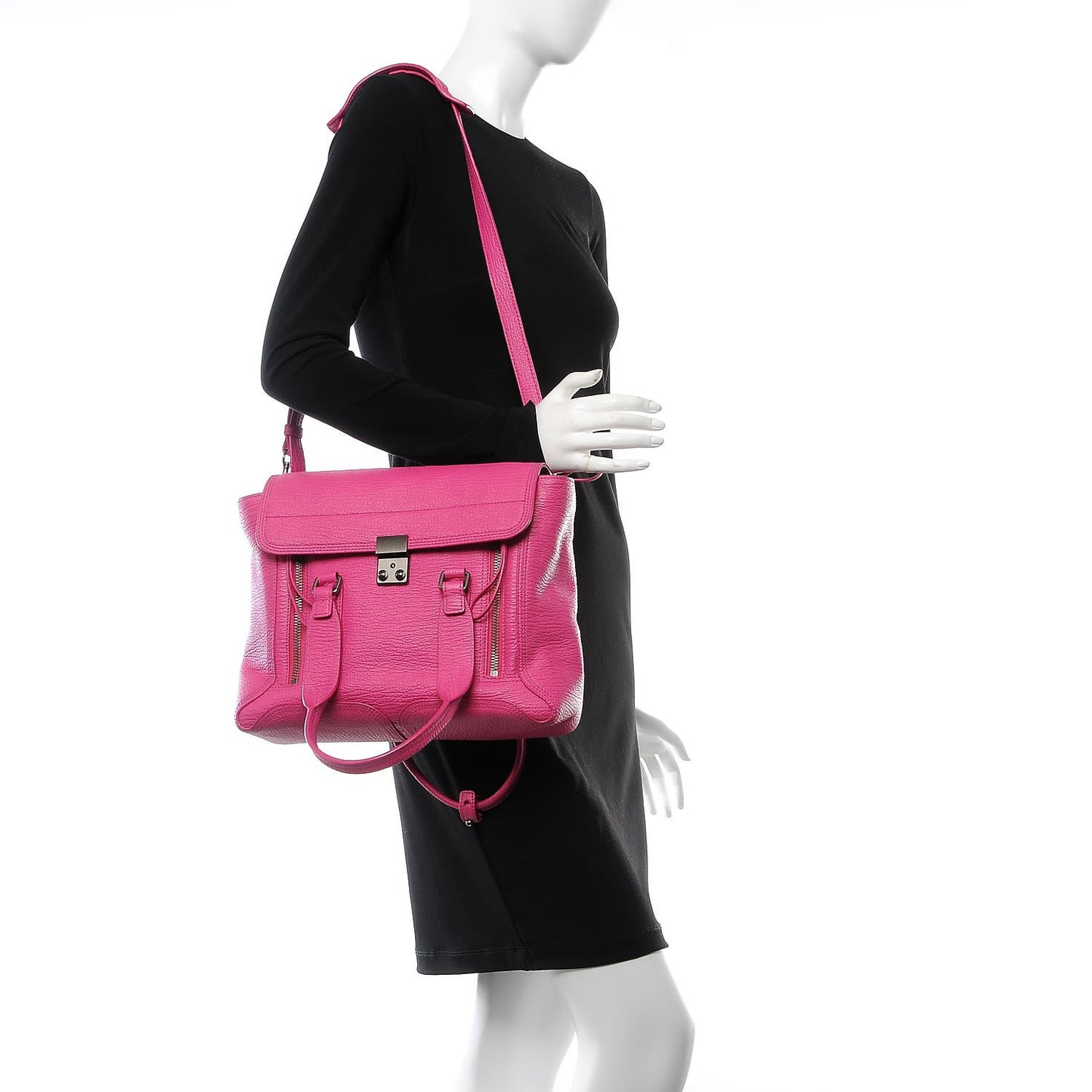 3.1 Textured Calfskin Medium Pashli Satchel Fuchsia