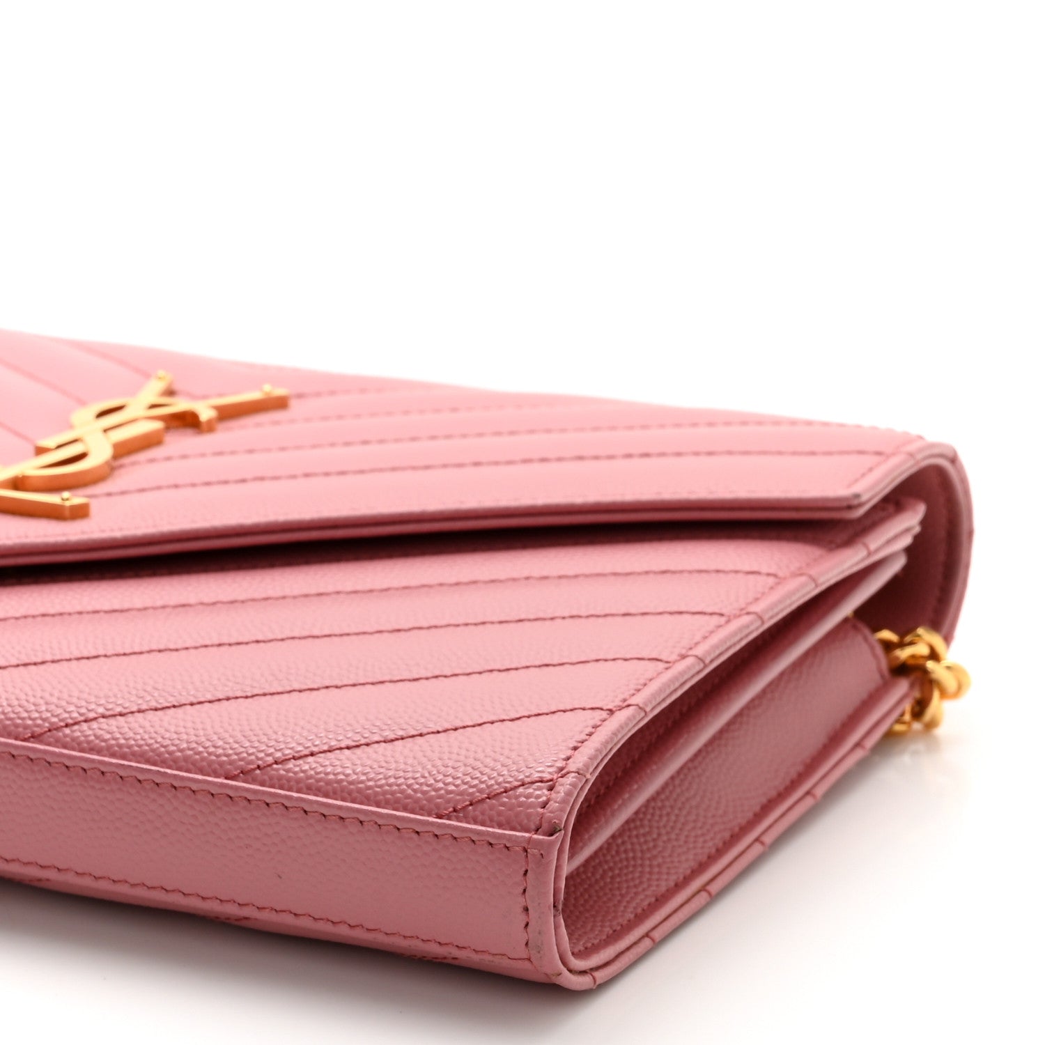 Saint Laurent Grain De Poudre Matelasse Chevron Monogram Chain Wallet Tender Pink 10 of 11