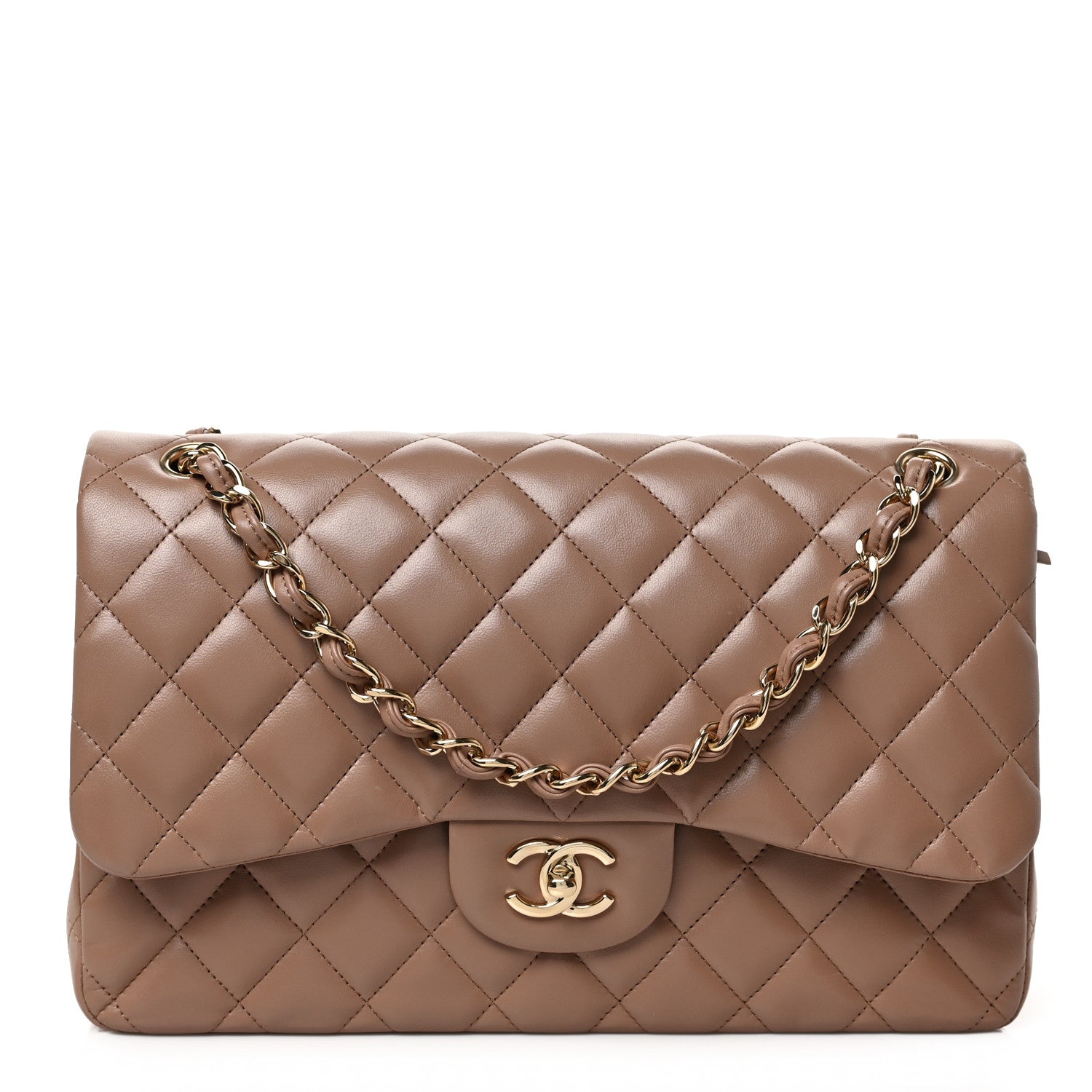 Chanel Lambskin Quilted Jumbo Double Flap Dark Beige 1 of 8