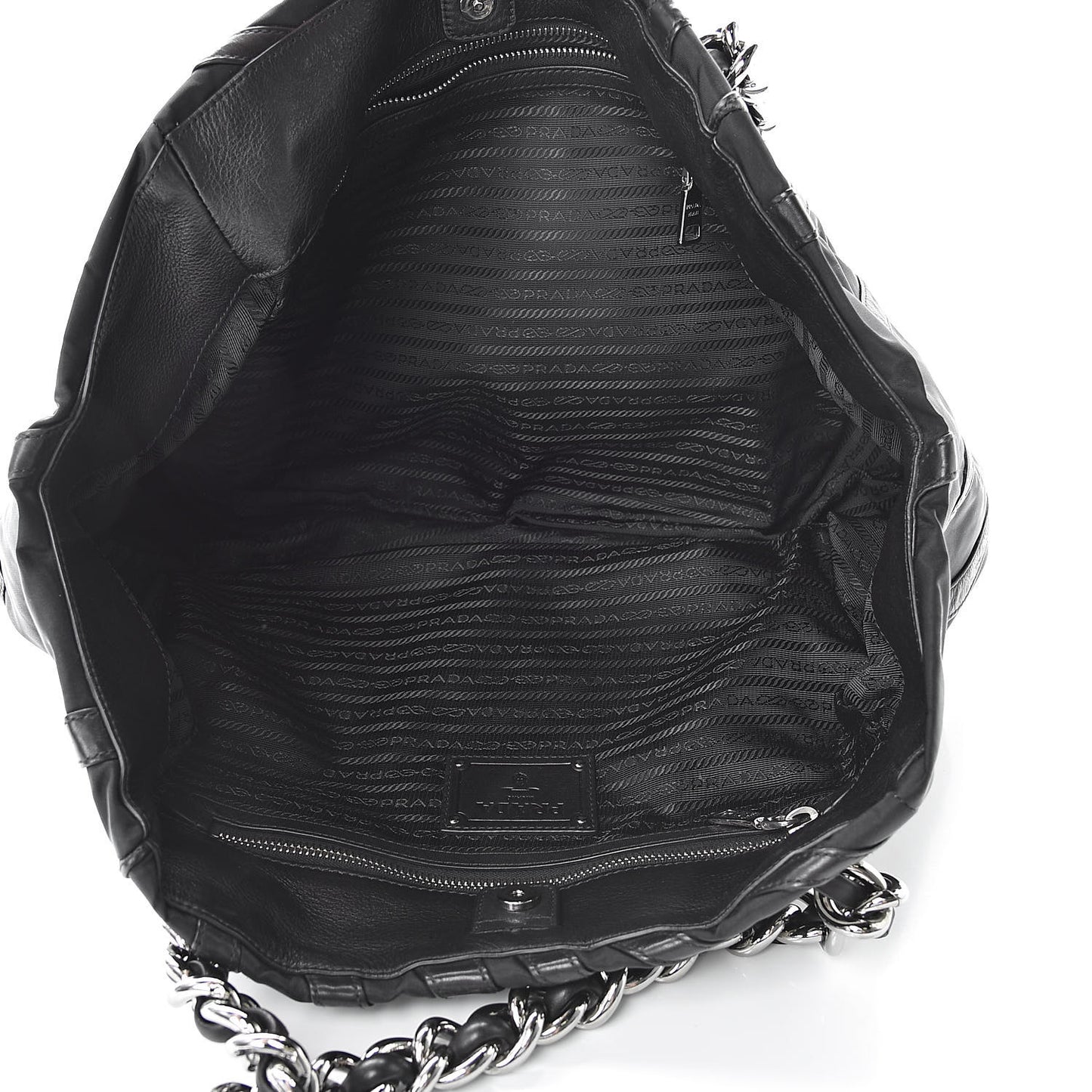 Tessuto Nylon Calfskin Chain Shoulder Bag Black
