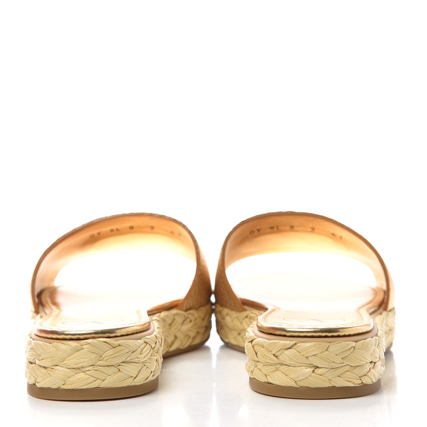 Metallic Pebbled Calfskin Vlogo Espadrille 5mm Flat Slide Sandals 41 Antique Brass