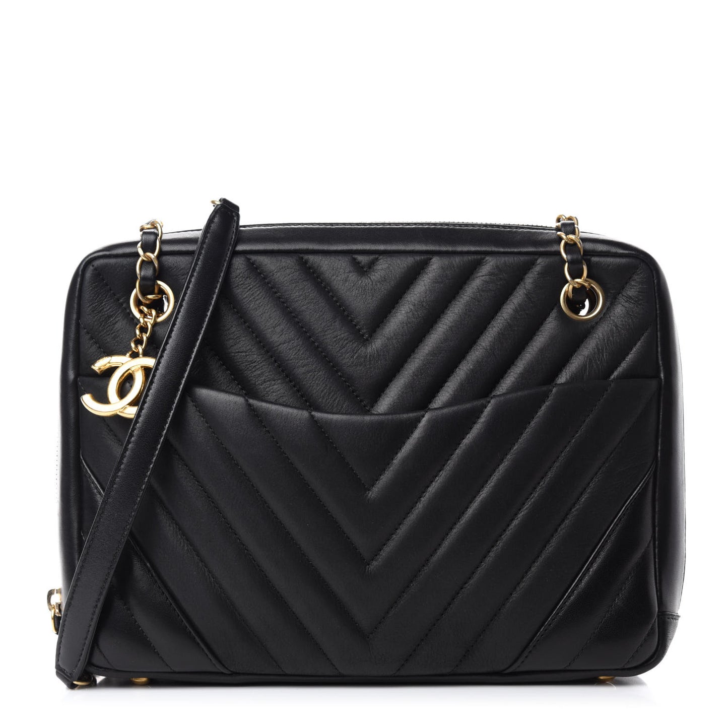 Lambskin Chevron Quilted Camera Case Black