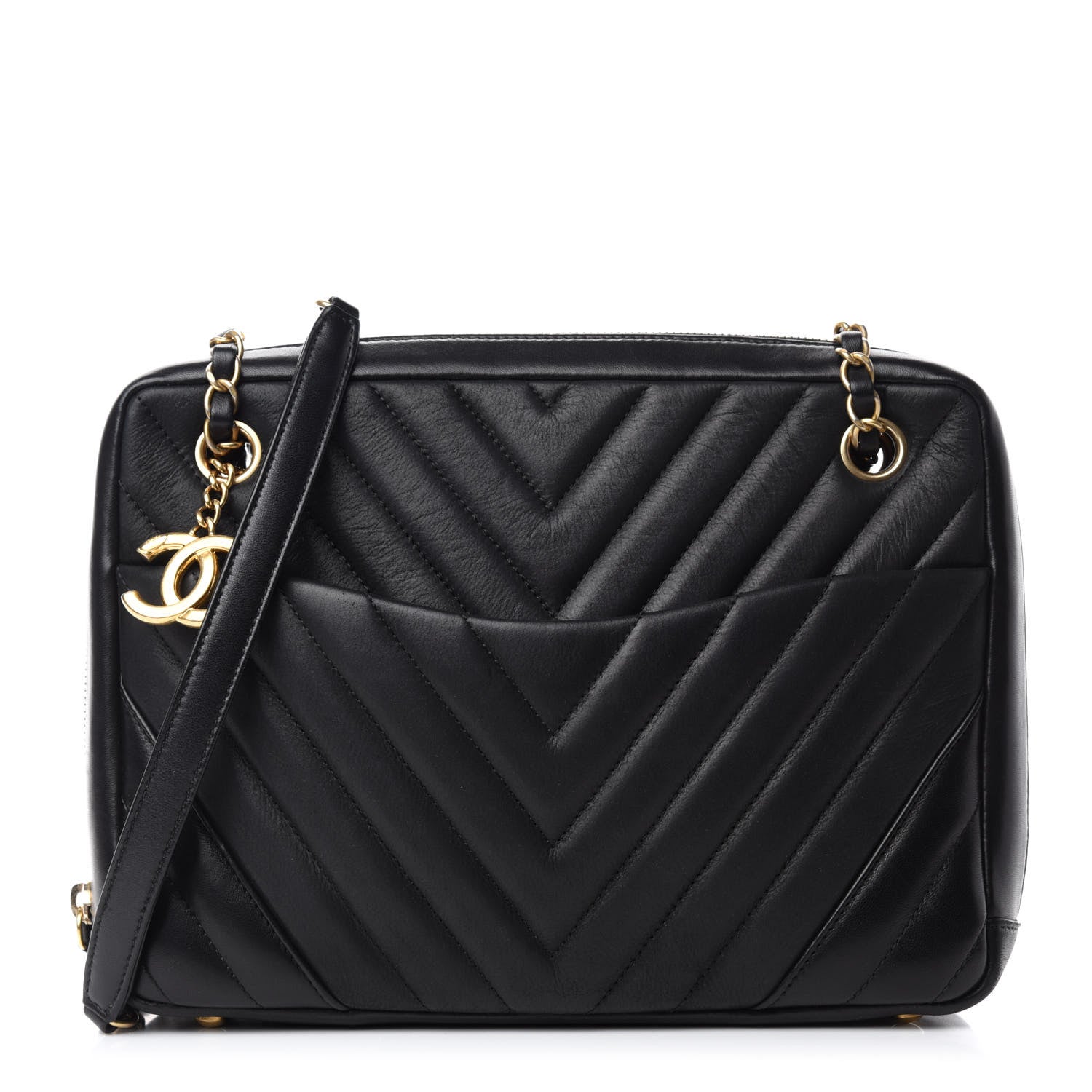 Chanel Lambskin Chevron Quilted Camera Case Black 1 of 10