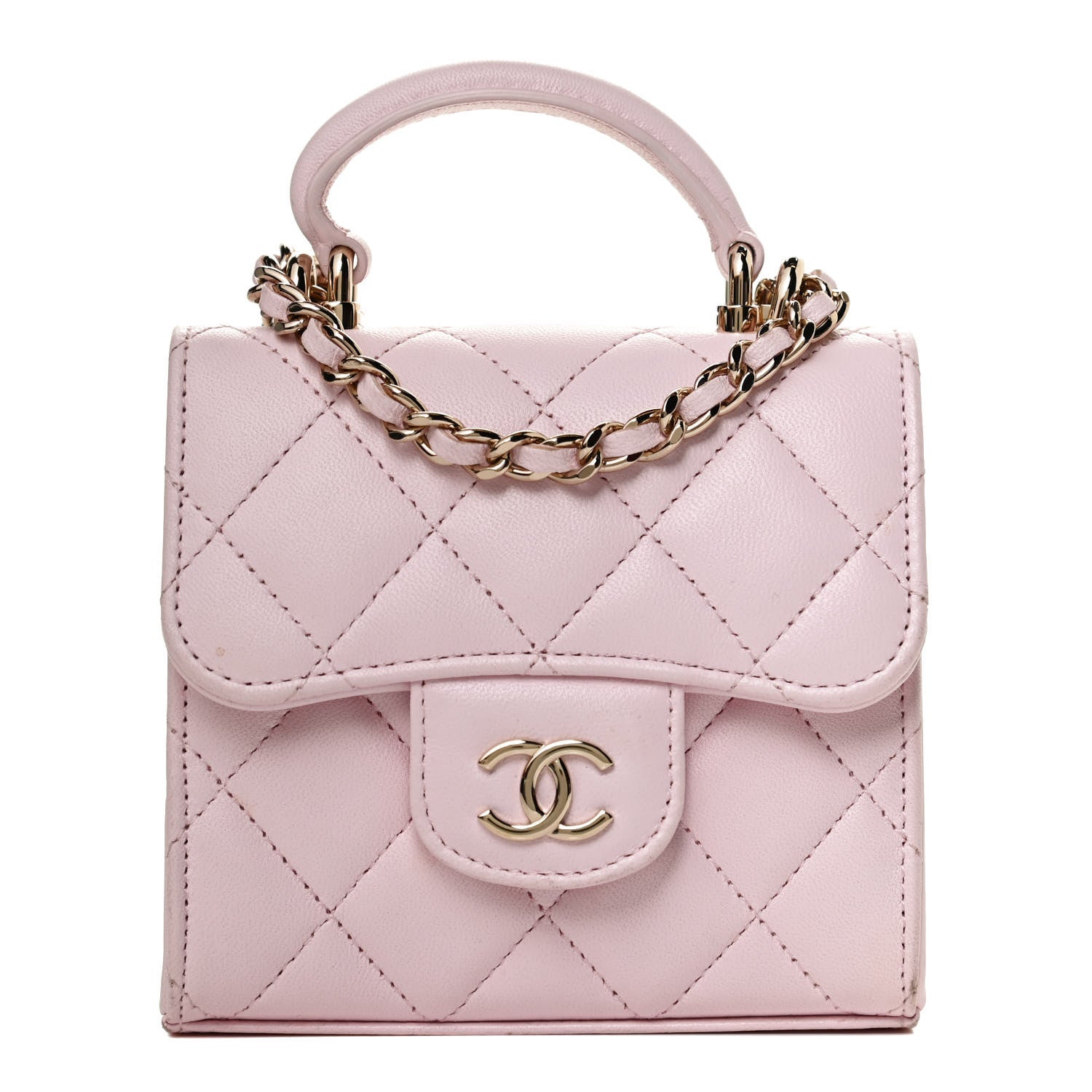 Chanel Lambskin Quilted Top Handle Clutch With Chain Light Pink 1 of 14