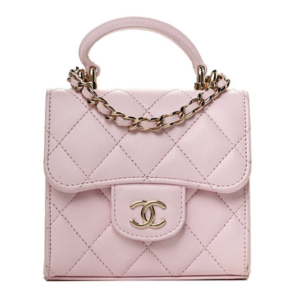 Chanel Lambskin Quilted Top Handle Clutch With Chain Light Pink 1 of 14