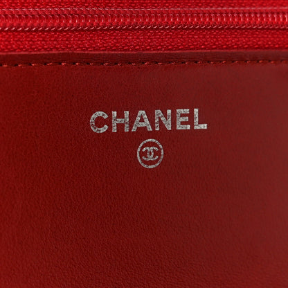 Chanel Lambskin Camellia Embossed Wallet on Chain WOC Red 6 of 11