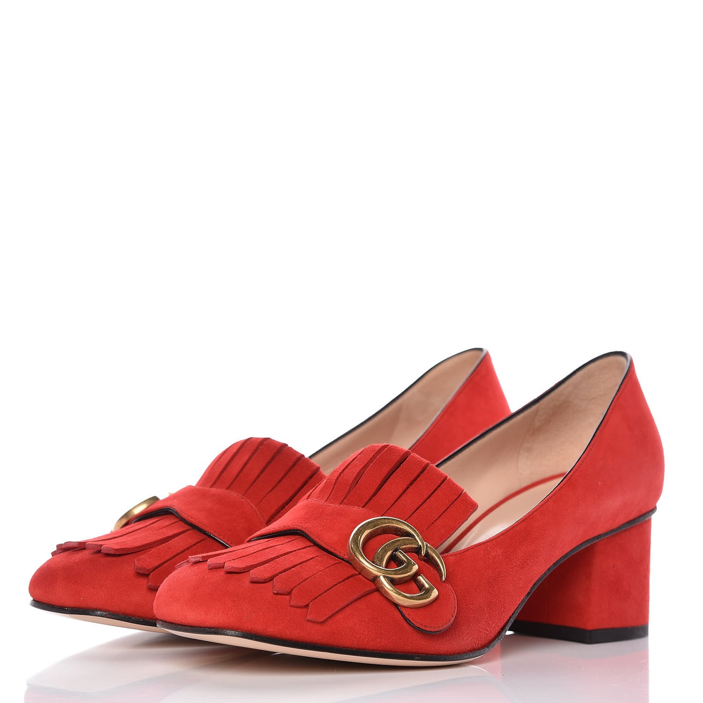 Kid Scamosciato GG Marmont Fringe 50mm Loafer Pumps 39 Vulcanic Red