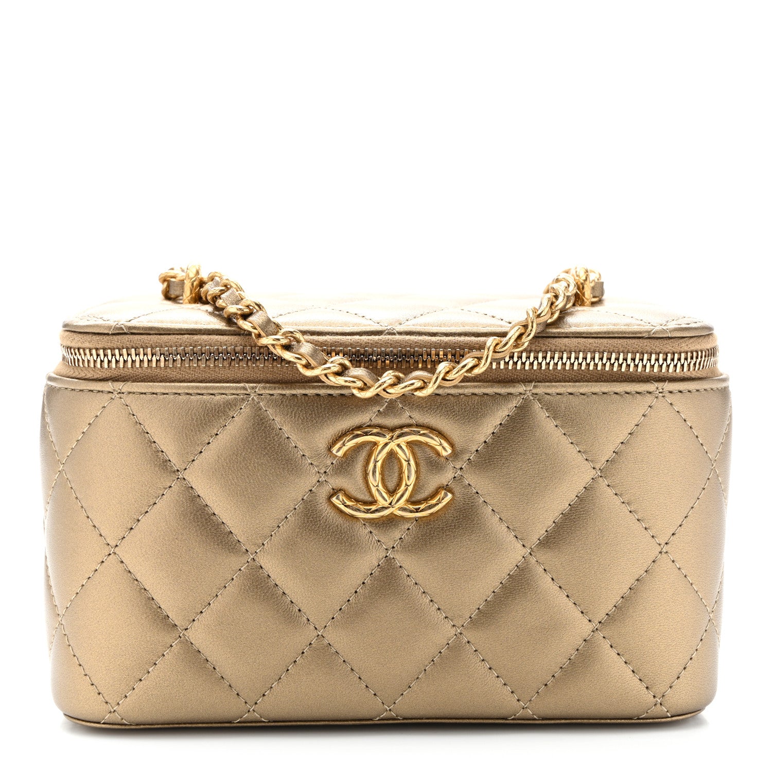 Chanel Metallic Lambskin Quilted Small CC Dynasty Vanity Case With Chain Gold 1 of 10
