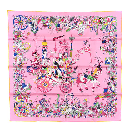 Hermes Silk La Folle Parade Scarf 90 Rose White Multicolor 1 of 3