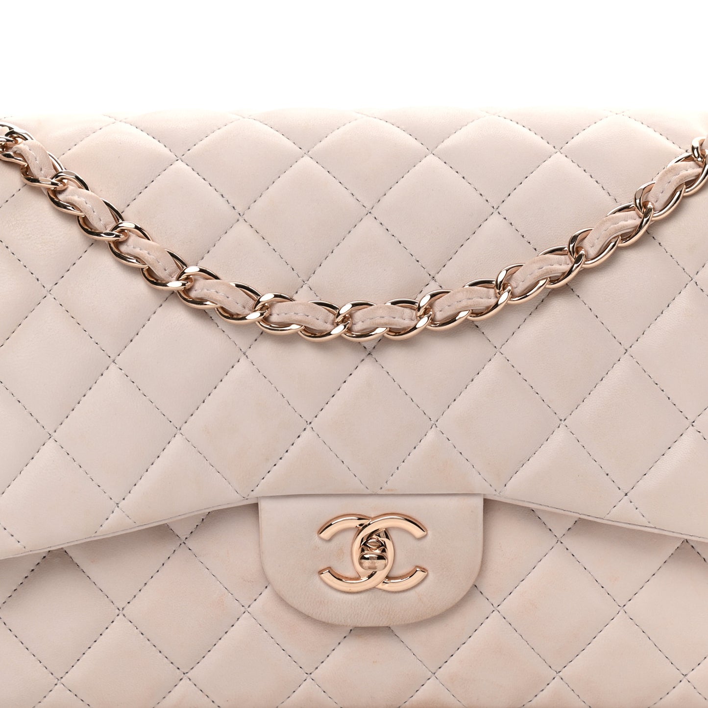 Lambskin Quilted Jumbo Double Flap Light Pink