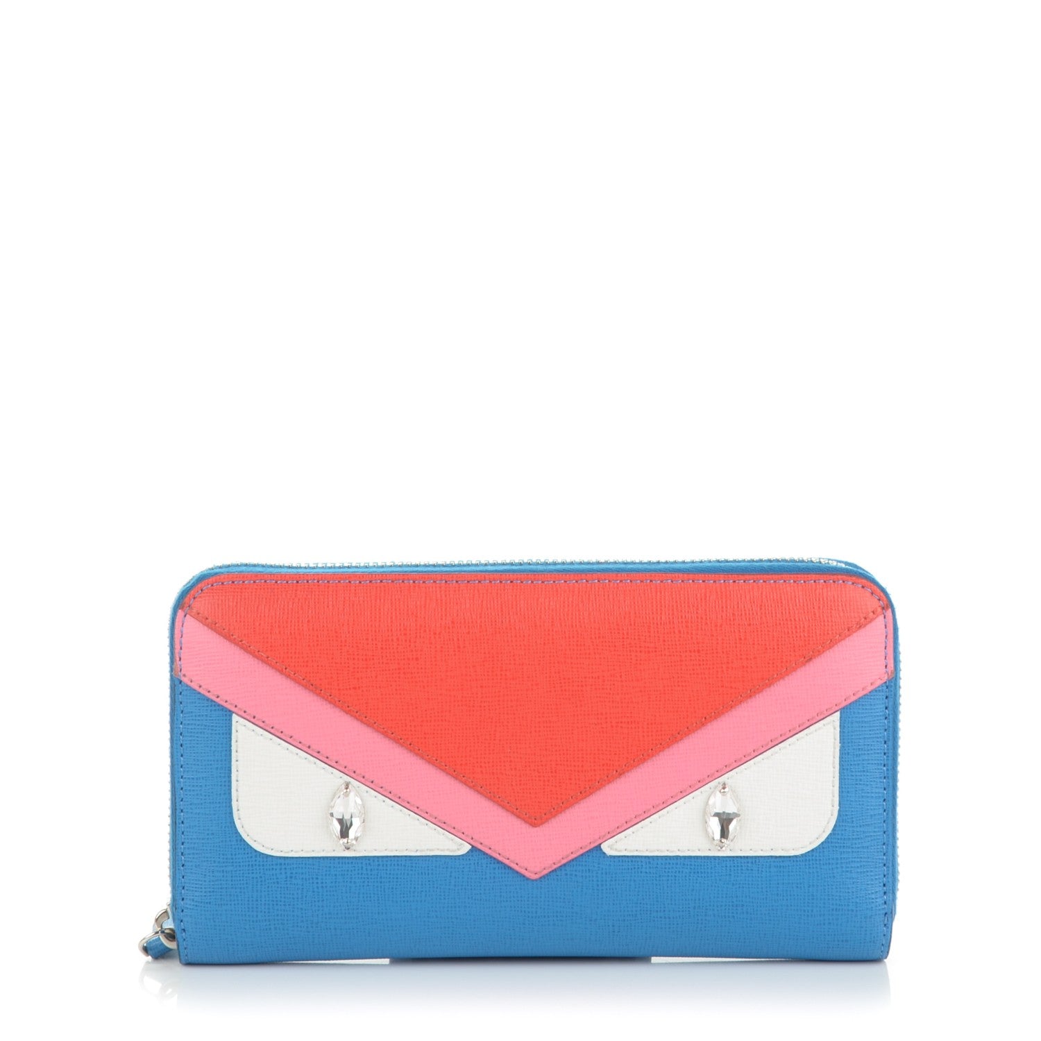Fendi Vitello Elite Crystal Eye Monster Zip Around Wallet Royal Blue Papavero Multicolor 1 of 7