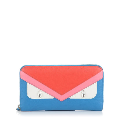 Fendi Vitello Elite Crystal Eye Monster Zip Around Wallet Royal Blue Papavero Multicolor 1 of 7