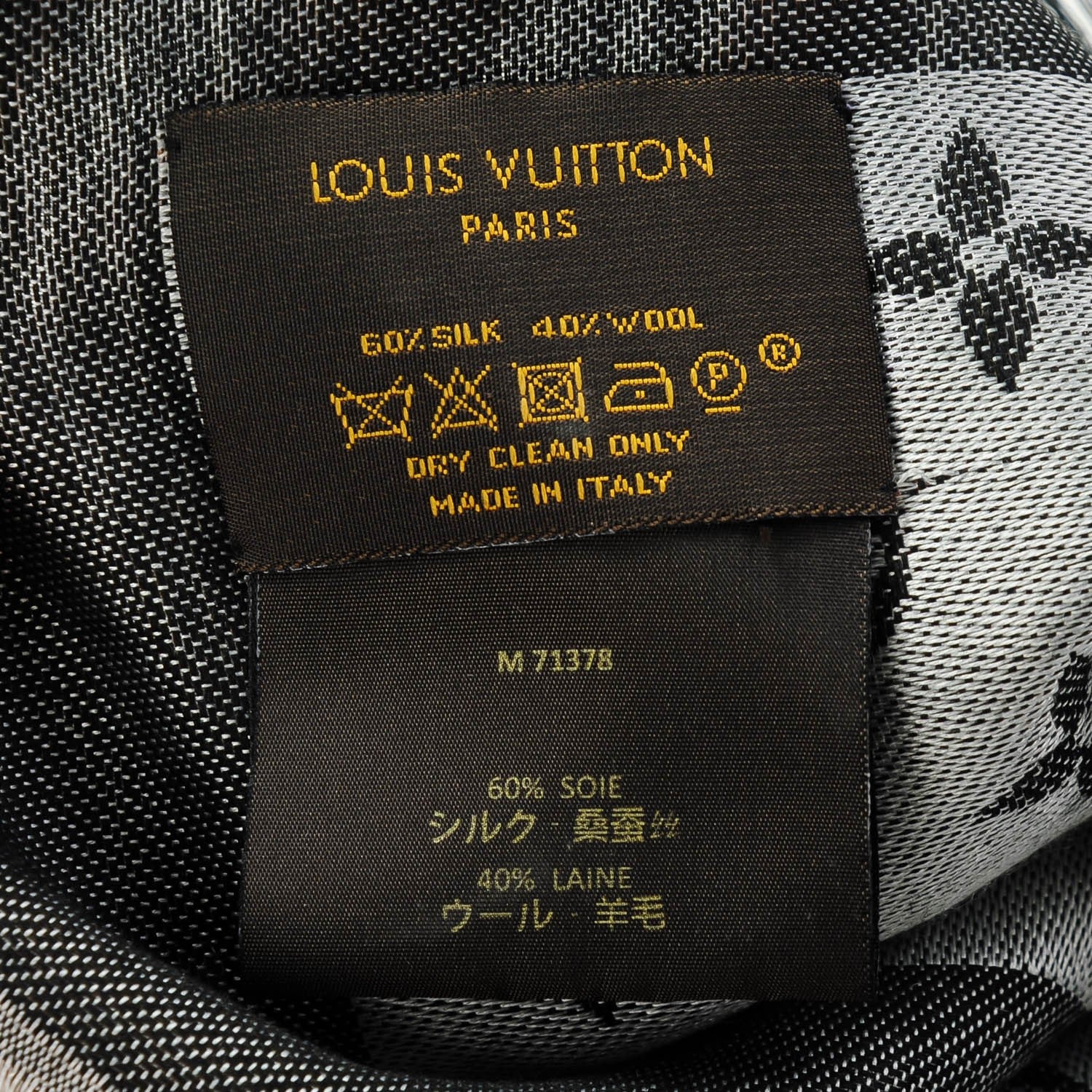 Louis Vuitton Wool Silk Monogram Denim Shawl Black 5 of 8