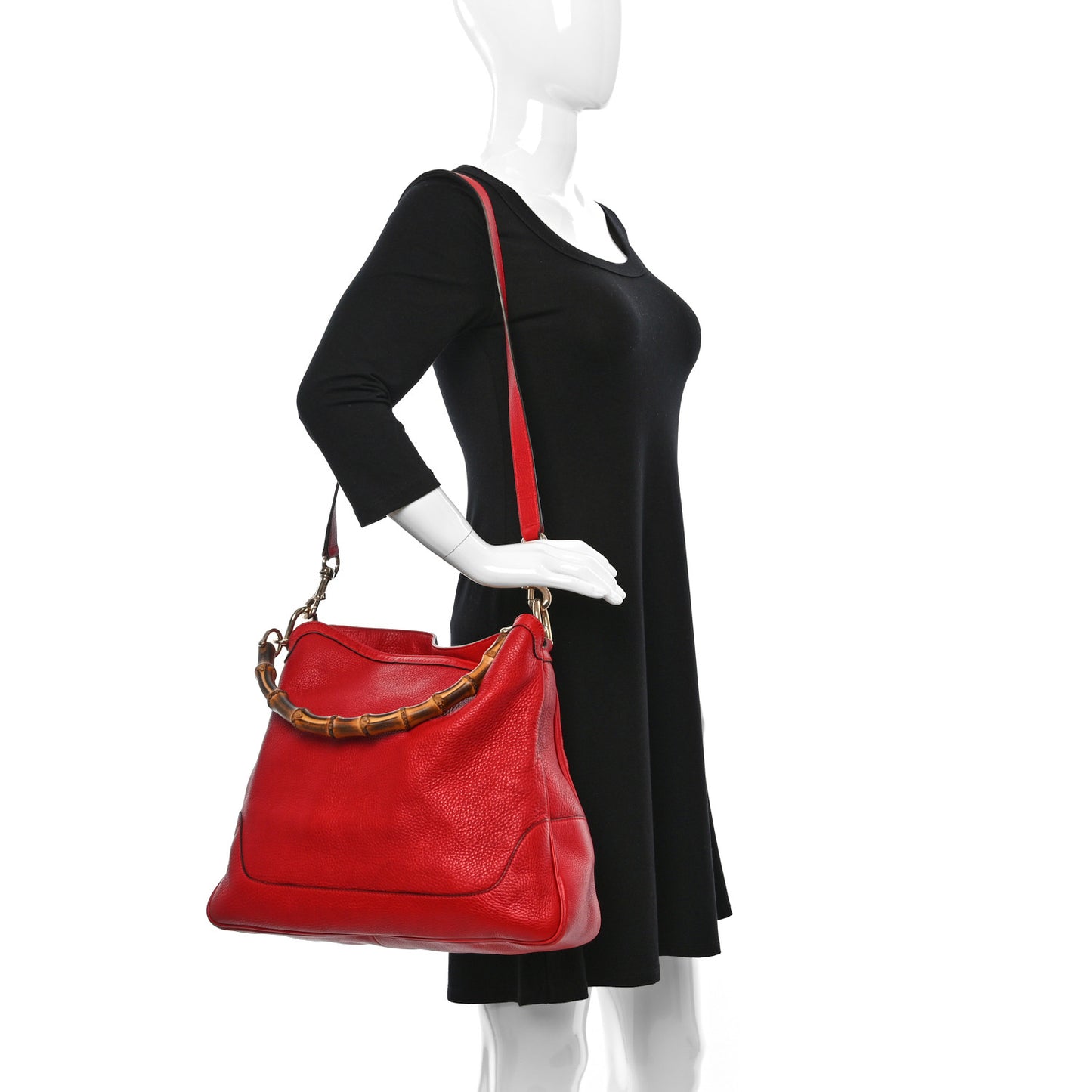 Pebbled Calfskin Medium Diana Bamboo Shoulder Bag Red