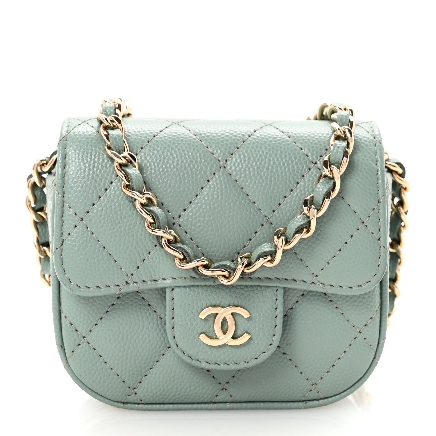 Chanel Caviar Quilted Mini Clutch With Chain Light Green 1 of 11