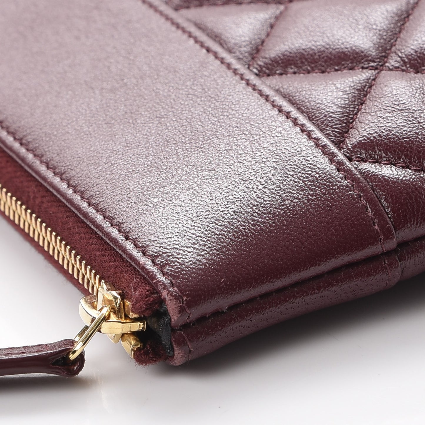 Sheepskin Quilted Large Vintage Mademoiselle Cosmetic Case Burgundy