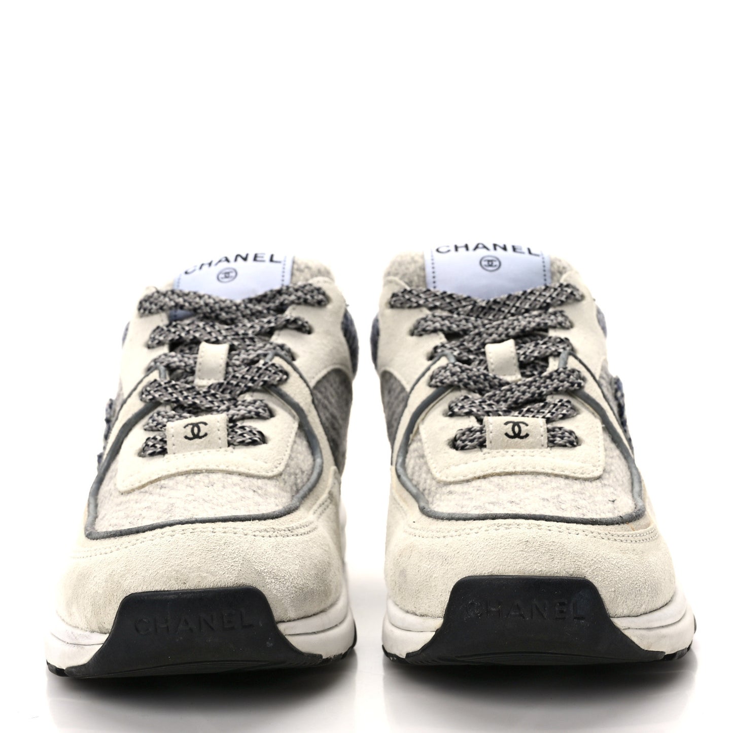 Fabric Suede Calfskin Womens CC Sneakers 37 Ivory Light Gray White Blue