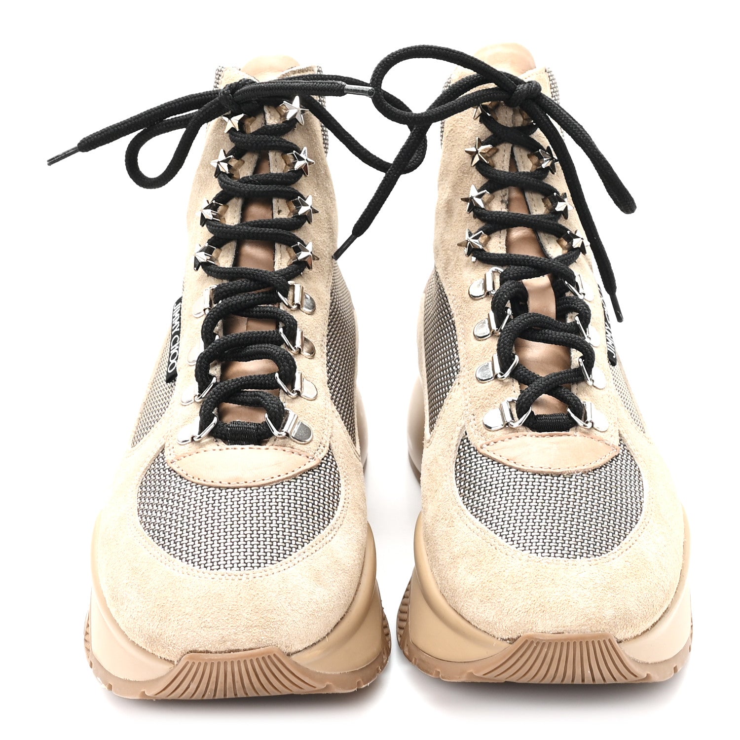 Jimmy Choo Suede Calfskin Inca Patchwork Platform Hiking Boots 39 White Sand Natural 3 of 11