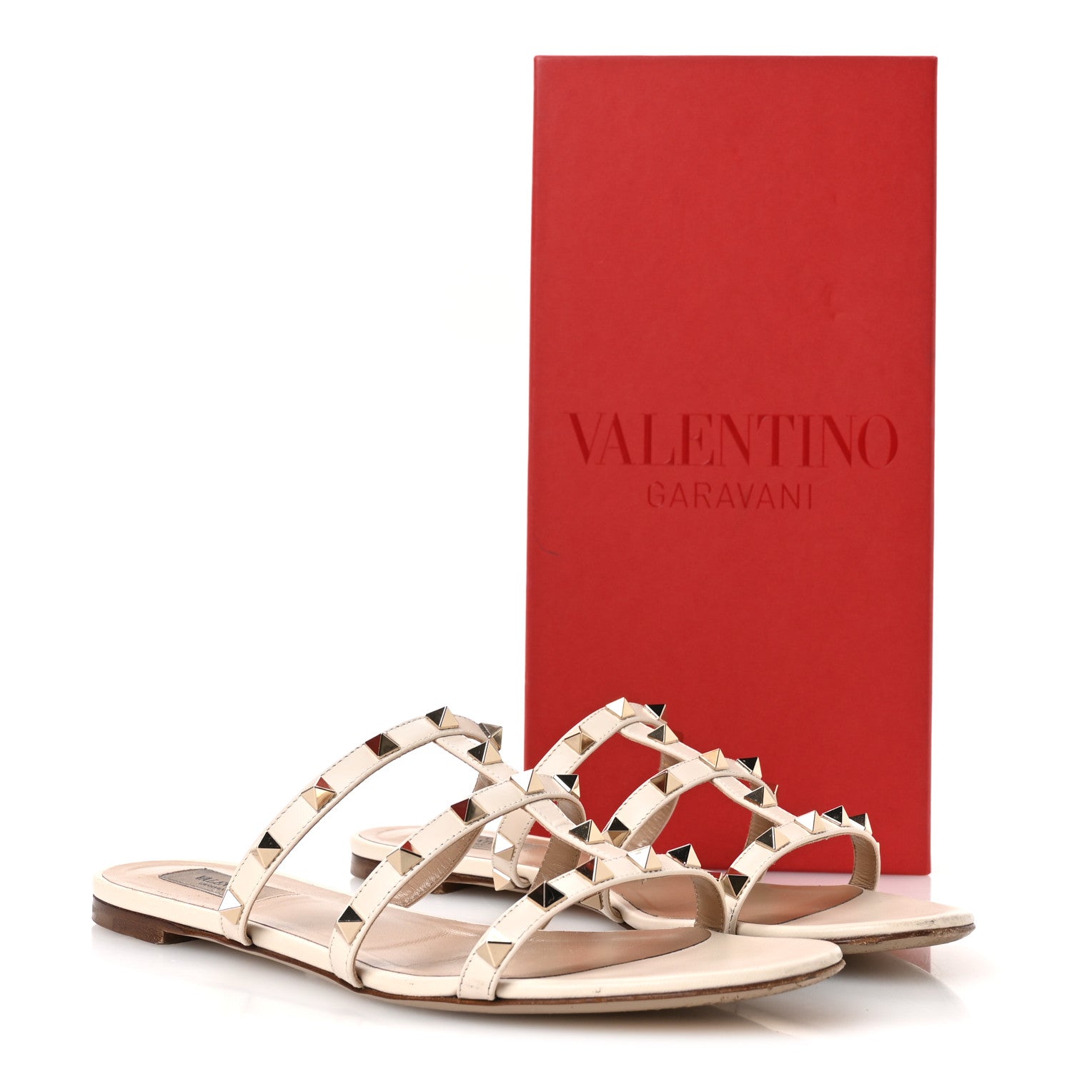 Valentino Garavani Nappa Rockstud Caged Flat Slide Sandals 40 Light Ivory 9 of 9