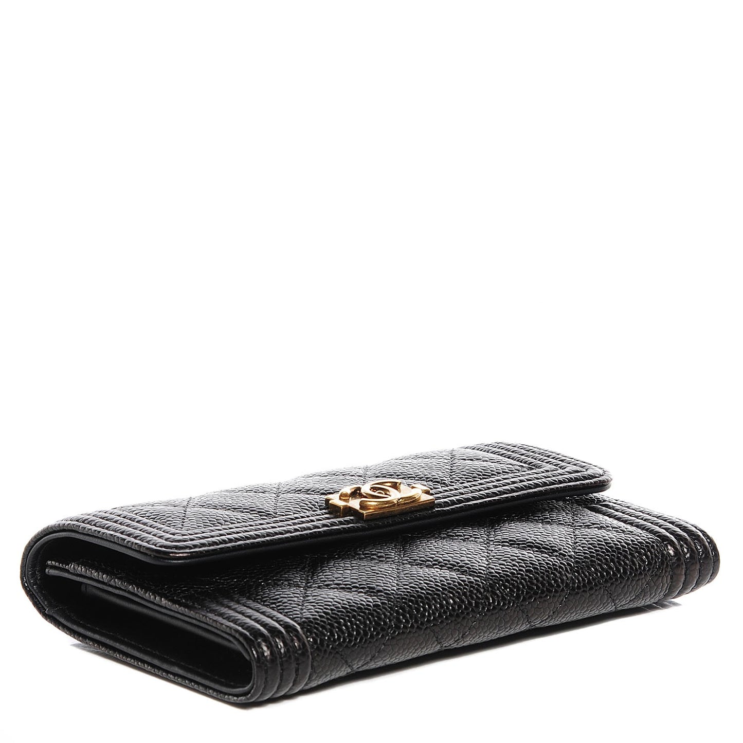 Caviar Quilted Boy Flap Card Holder Wallet Black