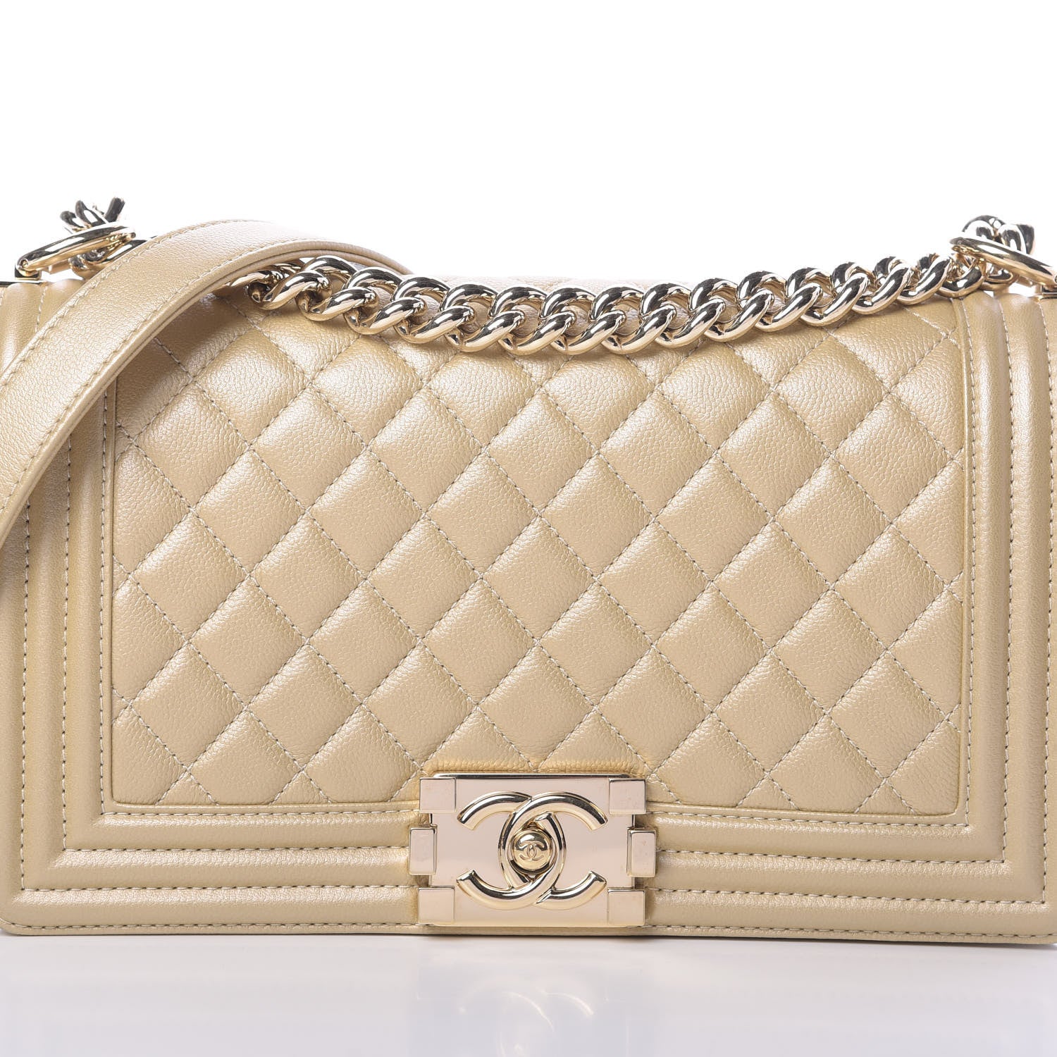 Chanel Pearly Caviar Quilted Medium Boy Flap Light Gold 8 of 14