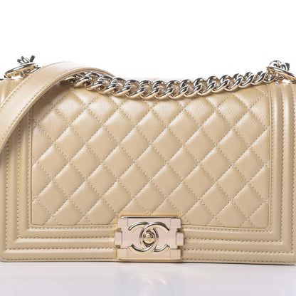 Chanel Pearly Caviar Quilted Medium Boy Flap Light Gold 8 of 14