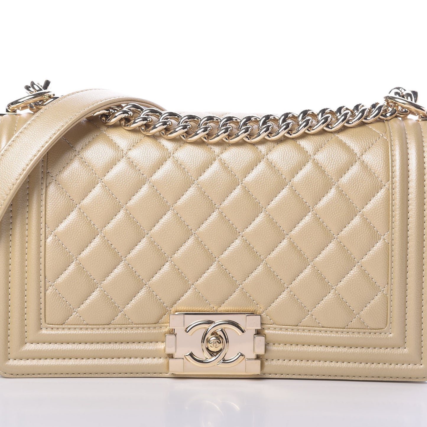 Pearly Caviar Quilted Medium Boy Flap Light Gold