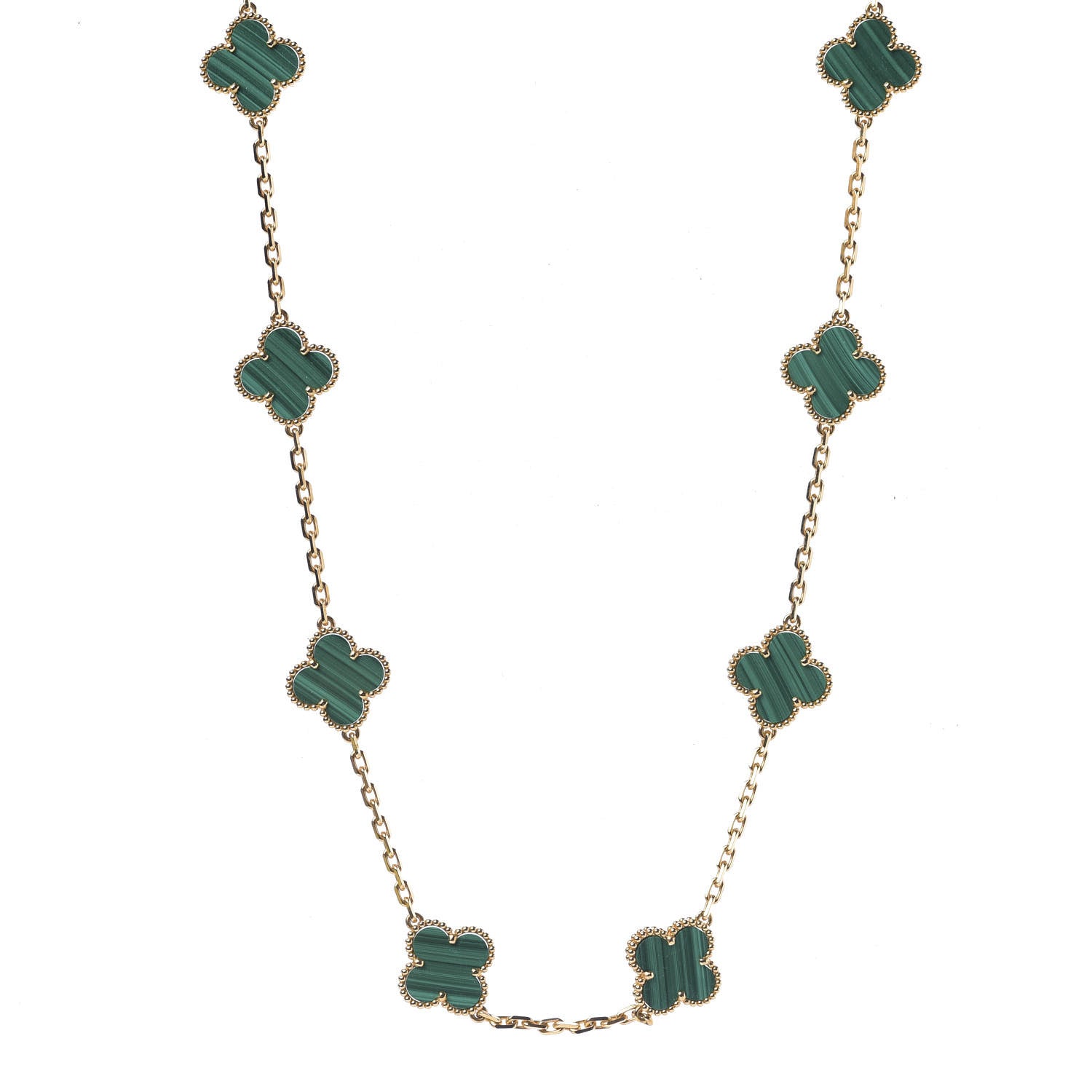 Van Cleef & Arpels 18K Yellow Gold Malachite 10 Motifs Vintage Alhambra Necklace 1 of 5