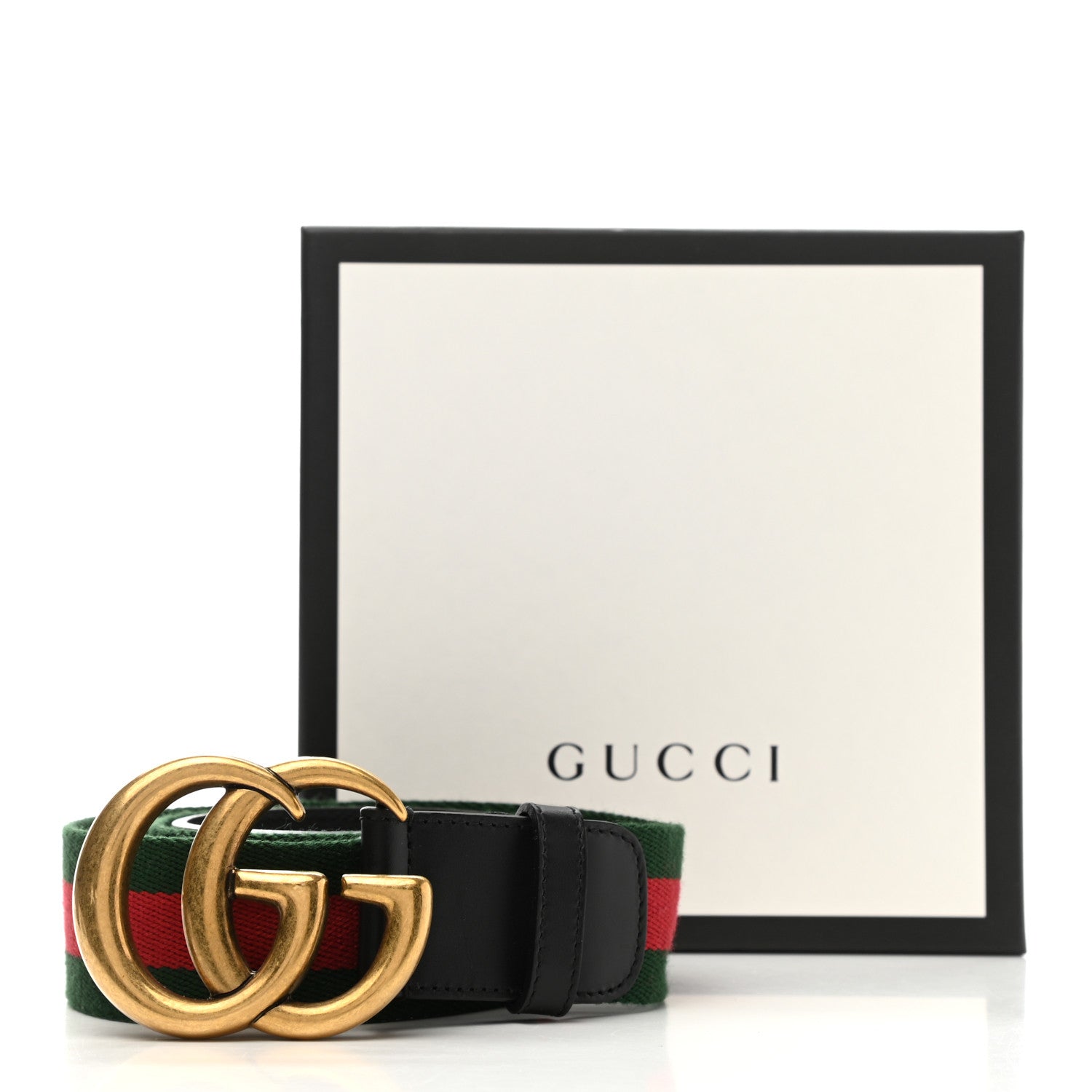 Gucci Nylon Calfskin Double G Web 40mm Belt 85 34 Green Red Black 7 of 7