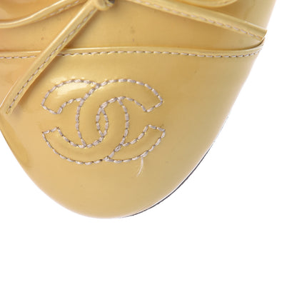 Chanel Calfskin Patent CC Cap Toe Ballerina Flats 39 Yellow 18 of 18