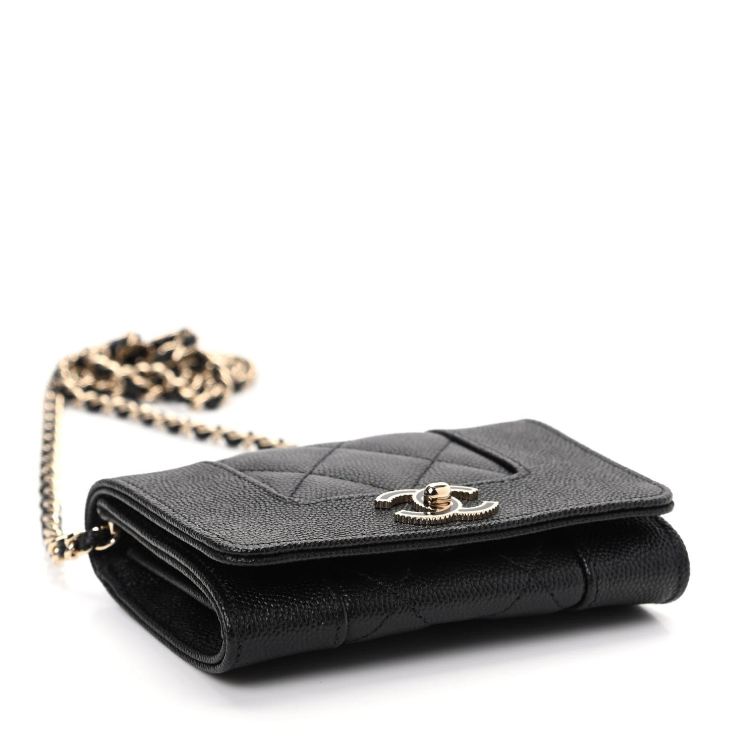 Caviar Quilted Vintage Mademoiselle Card Holder On Chain Black