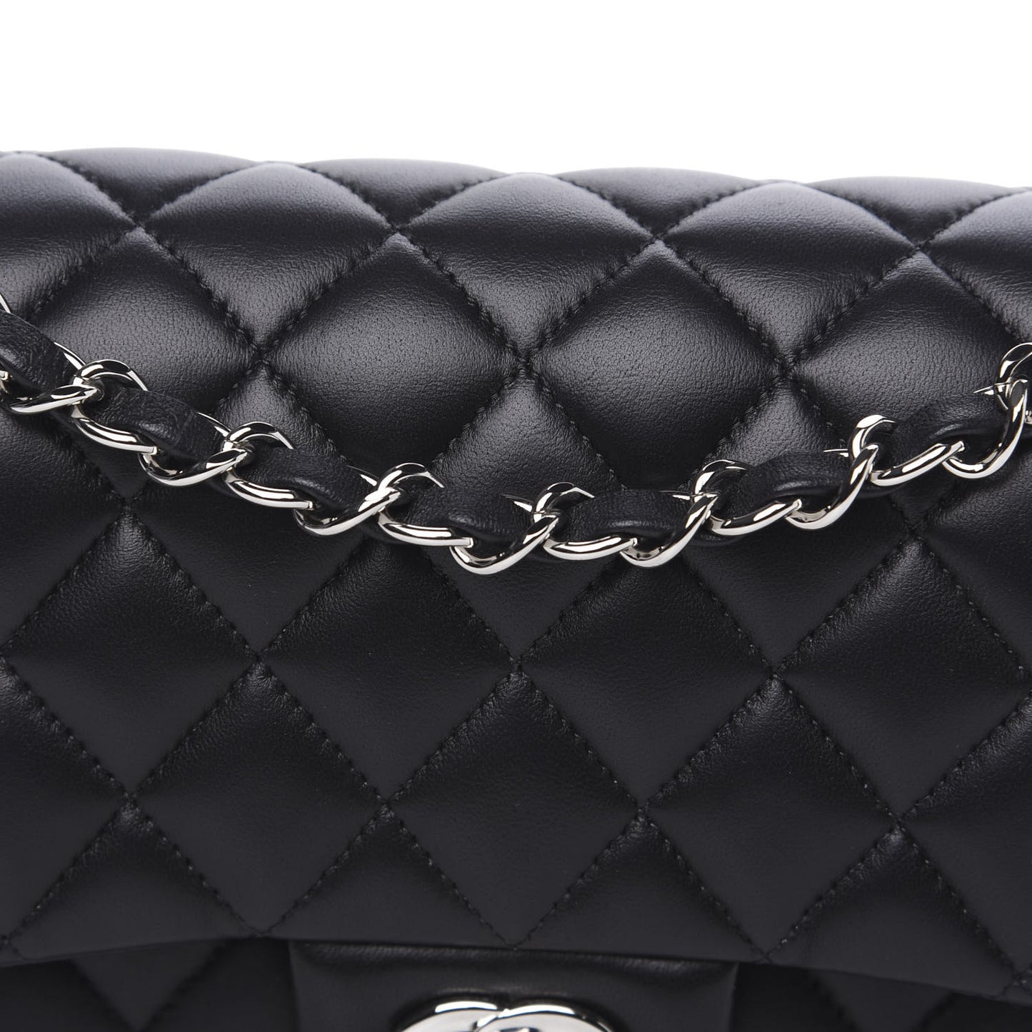 Lambskin Quilted Medium Double Flap Black