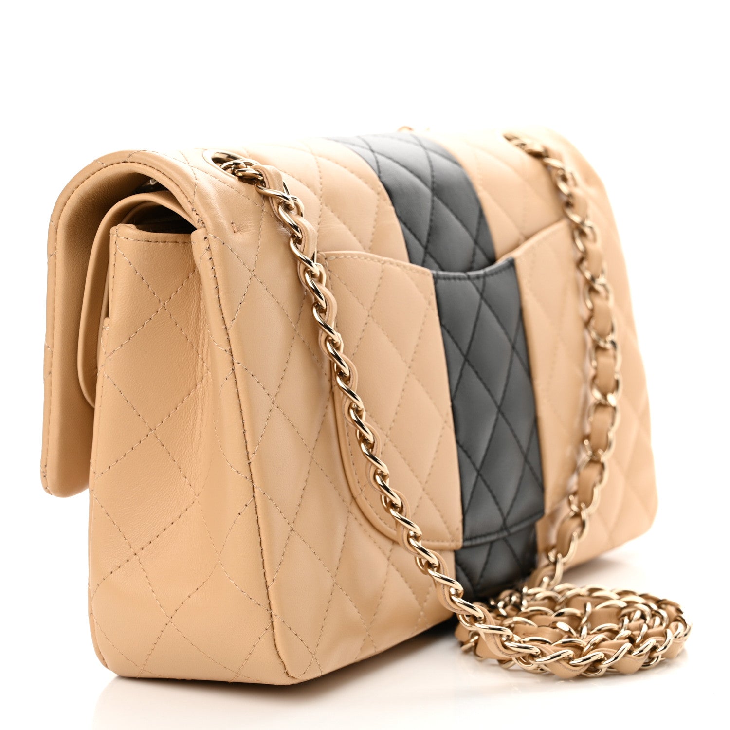 Chanel Lambskin Quilted Medium Double Flap Beige Black 3 of 12