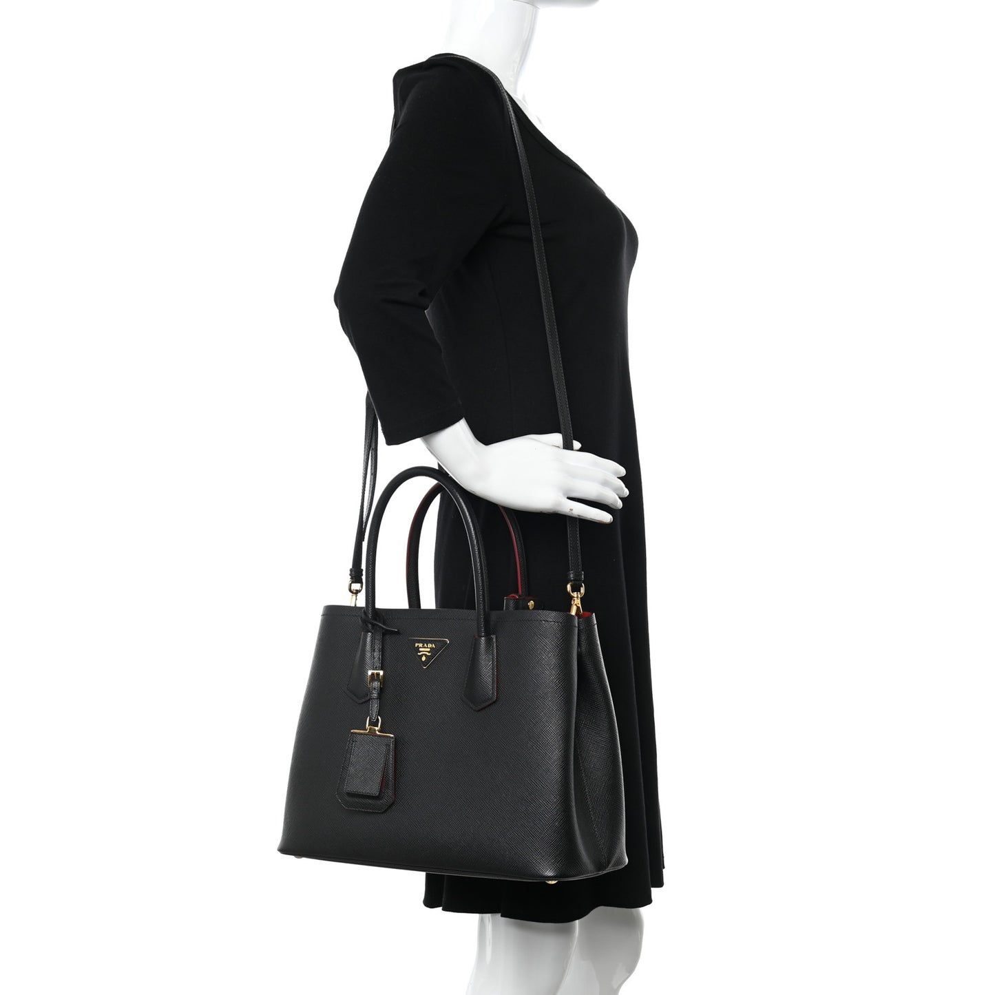 Saffiano Cuir Medium Double Bag Black Fuoco
