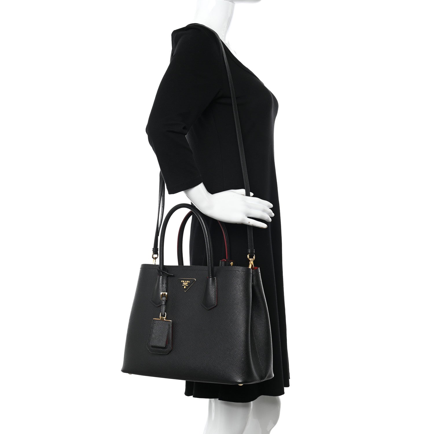 Prada Saffiano Cuir Medium Double Bag Black Fuoco 2 of 13