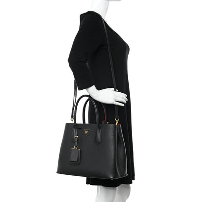 Prada Saffiano Cuir Medium Double Bag Black Fuoco 2 of 13