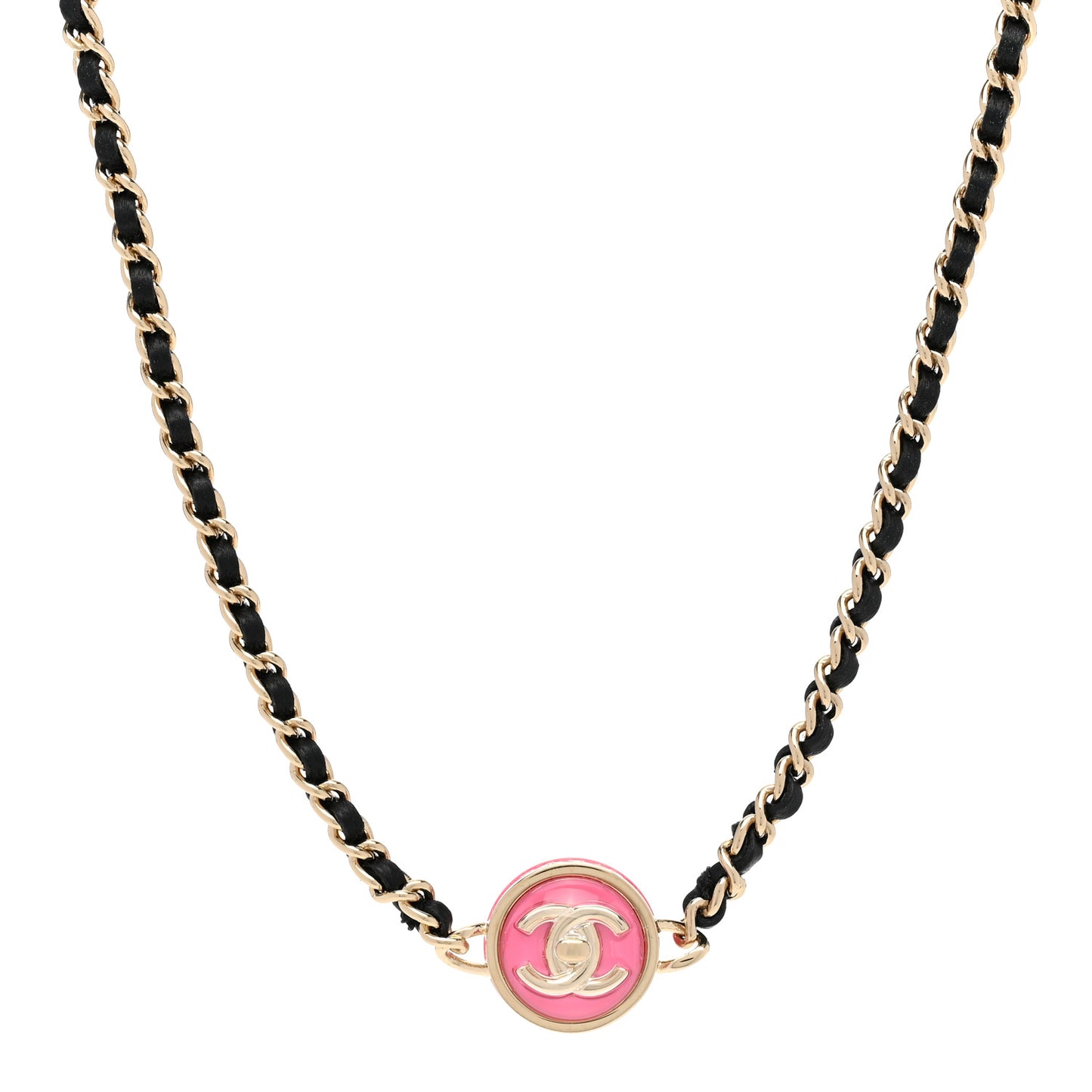 Metal Lambskin Enamel CC Turnlock Choker Gold Black Pink