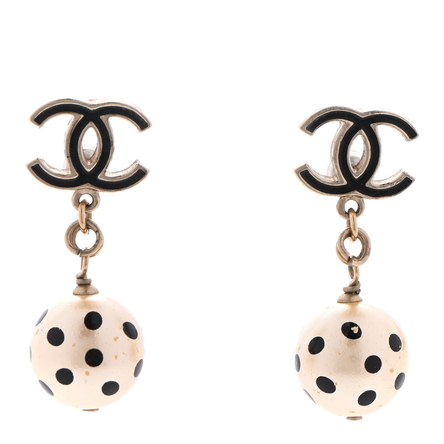 Chanel Metal Enamel CC Drop Earrings Gold Black 1 of 6