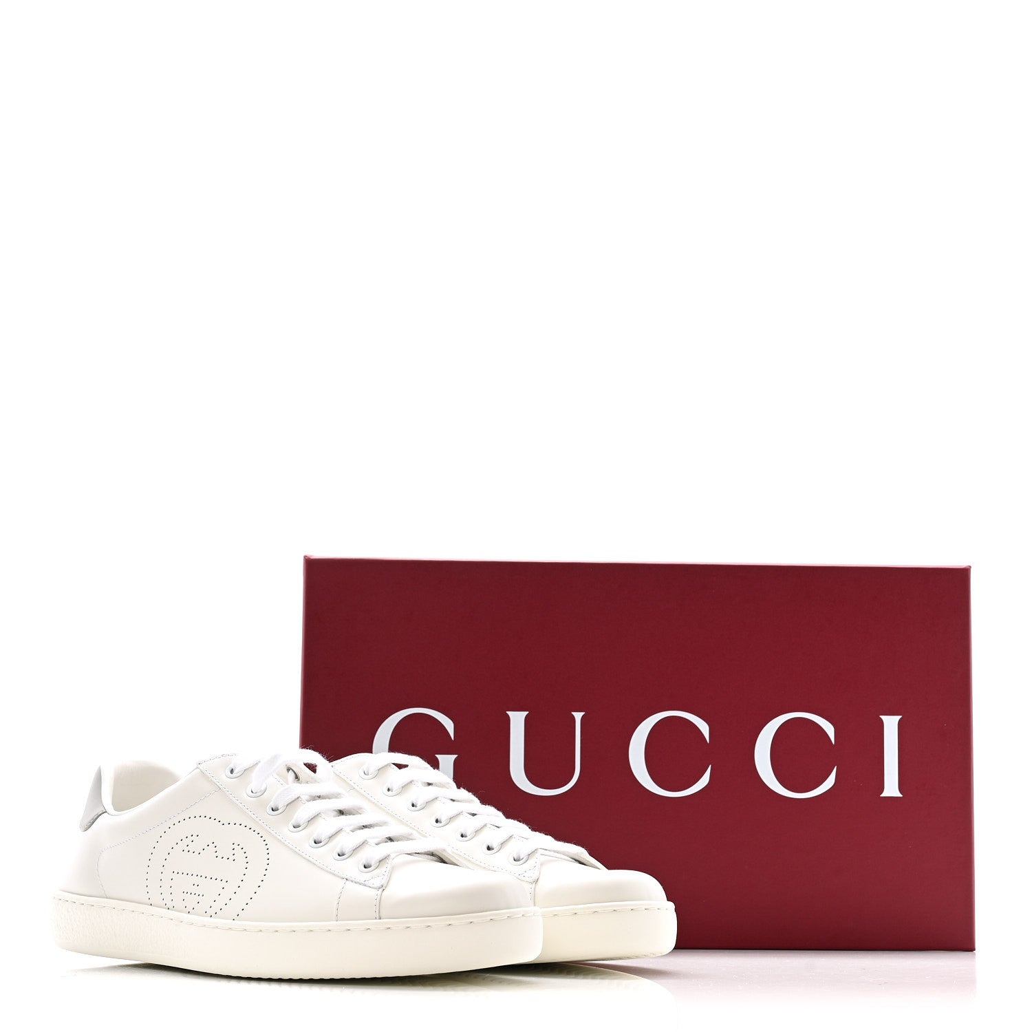 Gucci Calfskin Interlocking G Perforated Mens Ace Sneakers 8 White Grey Sky 12 of 12