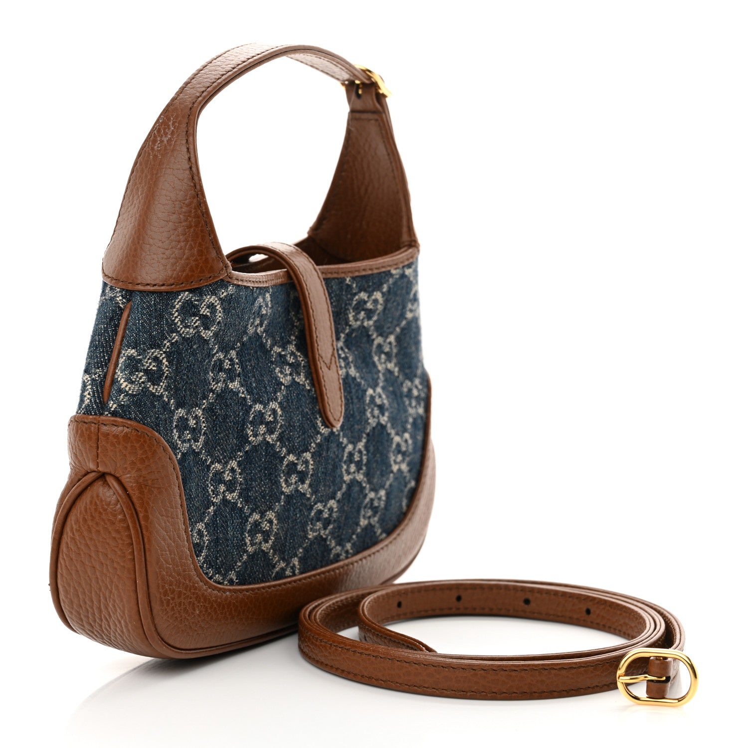 Gucci New Denim GG Monogram Calfskin Mini Jackie 1961 Hobo Blue Tea Cuir 3 of 12