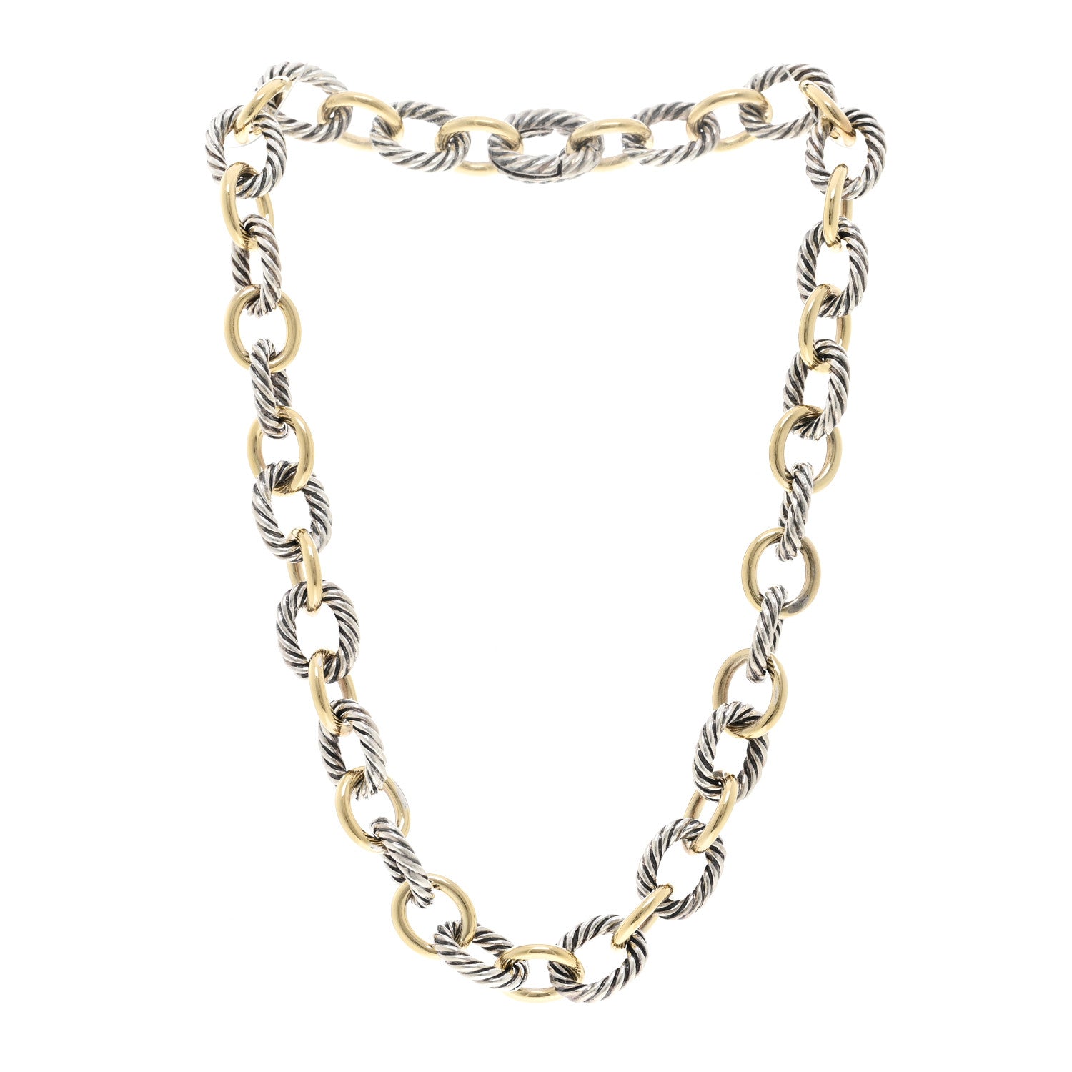 David Yurman Sterling Silver 18K Yellow Gold 12mm Large Oval Link Necklace 3 of 5