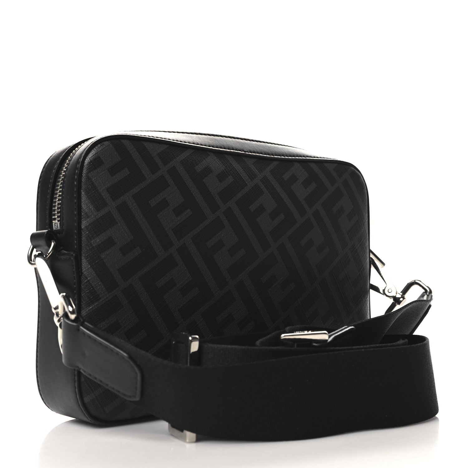 Fendi Glazed Fabric Vitello Liberty FF 1974 Diagonal Medium Camera Case Black Sunflower 3 of 10