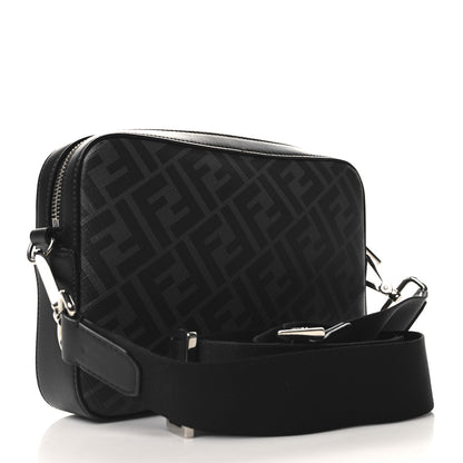 Fendi Glazed Fabric Vitello Liberty FF 1974 Diagonal Medium Camera Case Black Sunflower 3 of 10